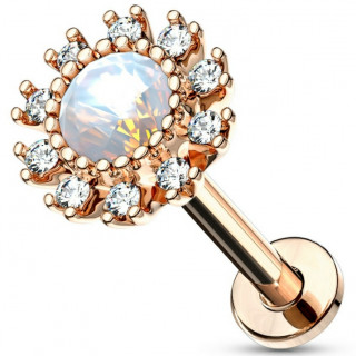 Piercing labret / cartilage soleil strass et opale - Plaqu or rose