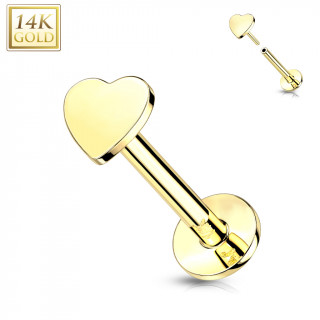 Piercing labret coeur en Or Jaune 14 carats type "Push In"