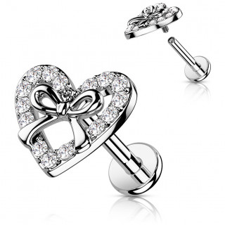 Piercing labret  coeur strass style cadeau (hlix, lvre, flat...)