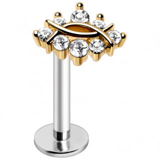 Piercing labret  courbes croises dores et strass