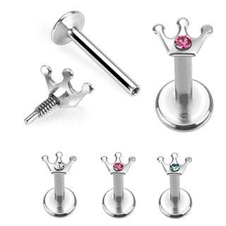 Piercing labret couronne sertie en acier à filetage interne