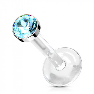 Piercing labret  cristal et tige bioflex - Bleu aqua