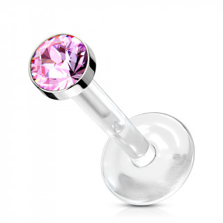 Piercing labret à cristal et tige bioflex - Rose