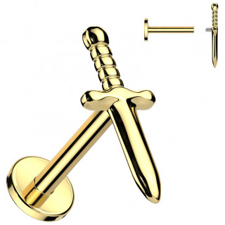 Piercing labret doré Dague (petite épée) en Titane (lèvre, hélix, lobe...)