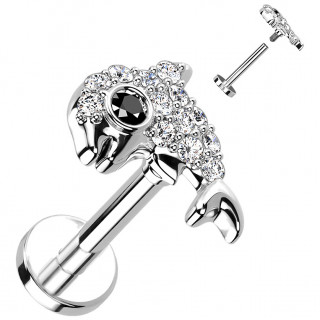 Piercing labret dauphin pav de strass (tragus, hlix, flat...)