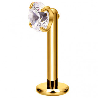 Piercing labret d�port� en Titane dor� � filetage lat�ral serti zirconium (l�vre et oreille)