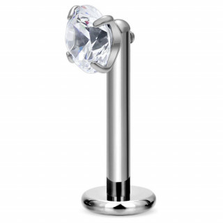 Piercing labret d�port� en Titane � filetage lat�ral serti zirconium (l�vre et oreille)