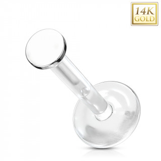 Piercing labret  disque plat Or blanc 14 carats et tige bioflex