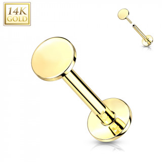Piercing labret disque rond en Or Jaune 14 carats type "Push In"