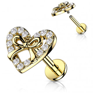 Piercing labret Dor  coeur strass style cadeau (hlix, lvre, flat...)