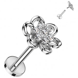 Piercing labret double fleur sertie  filetage interne (lvre, lobe, helix...)