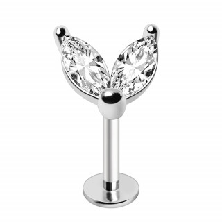 Piercing labret duo de feuilles zirconium (lvre, helix, tragus...)