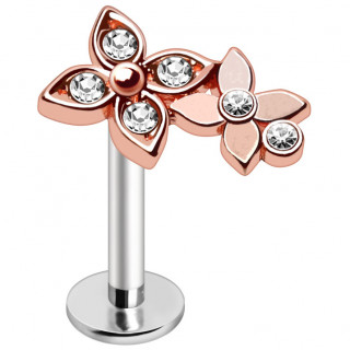 Piercing labret duo de fleurs cuivres  strass (helix, flat...)