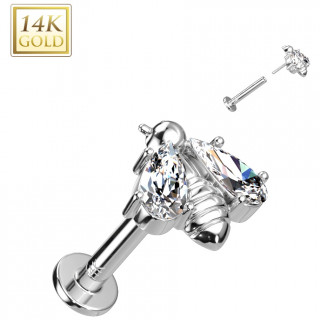 Piercing labret en or blanc 14 carats à abeille