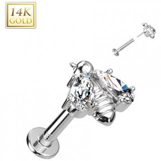 Piercing labret en or blanc 14 carats  abeille