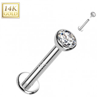 Piercing labret en Or blanc 14 carats  demie sphre serti zirconium (filetage interne)