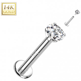 Piercing labret en Or blanc 14 carats  zirconium griff (filetage interne)