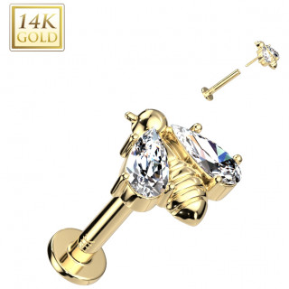 Piercing labret en or jaune 14 carats  abeille