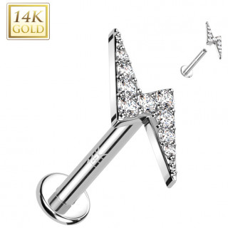 Piercing labret en Or blanc 14 carats  clair pav de zirconiums