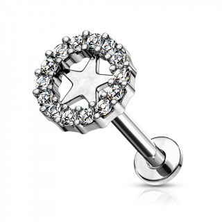 Piercing labret étoile cerclée de zirconiums (cartilage, lèvre...)