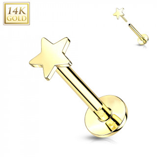Piercing labret étoile en Or Jaune 14 carats type "Push In"