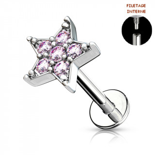 Piercing labret  toile strass - Rose (lvre, cartilage)