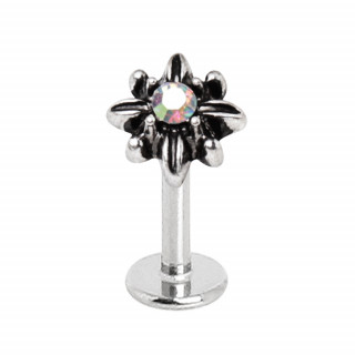 Piercing labret à fleur étoilée sertie aurore boréale