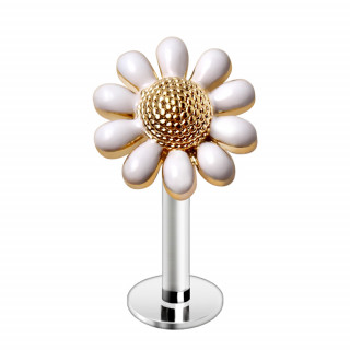 Piercing labret fleur fleur dorée et emaillée blanc