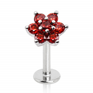 Piercing labret  fleur rouge sertie