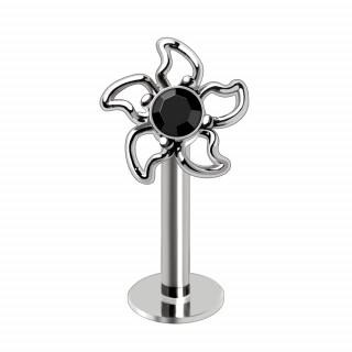 Piercing labret fleur strass noir