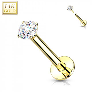 Piercing labret griffe zirconium en Or Jaune 14 carats type "Push In"