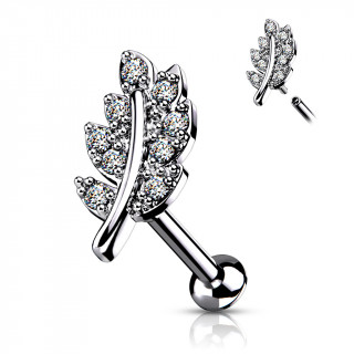 Piercing labret  longue feuille strass (lvre, tragus, flat...)