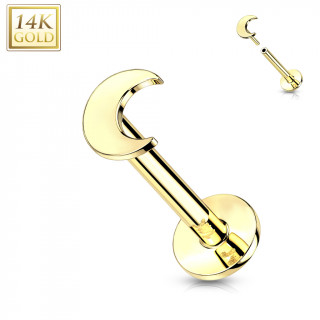 Piercing labret lune en Or Jaune 14 carats type "Push In"