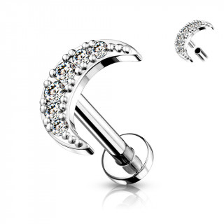 Piercing labret  lune strass (filetage interne)