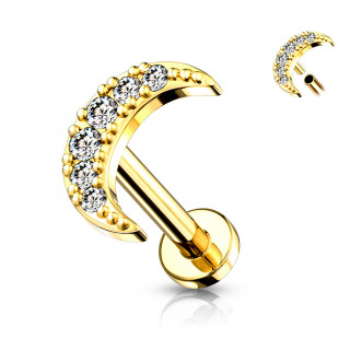 Piercing labret  lune strass plaqu or (filetage interne)