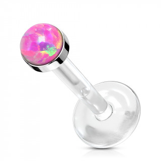 Piercing labret opale et tige bioflex - Rose