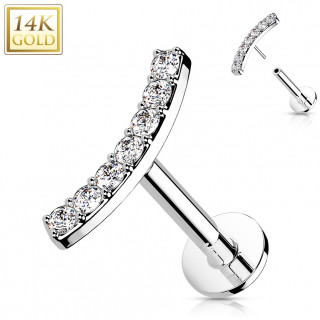 Piercing labret or blanc 14 carats  arc de zirconiums  (hlix, lvre...)