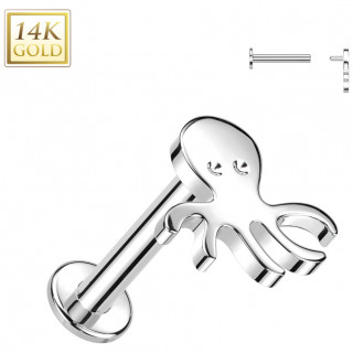 Piercing labret Or Blanc 14 carats en forme de Pieuvre