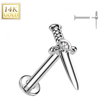 Piercing labret Or Blanc 14 carats  Epe sertie Zirconium