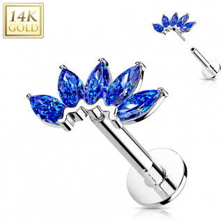 Piercing labret or blanc 14 carats  ventail de zirconiums  (hlix, lvre...) - Bleu