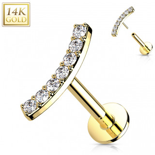 Piercing labret or jaune 14 carats  arc de zirconiums  (hlix, lvre...)