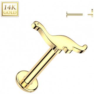 Piercing labret Or Jaune 14 carats en forme de Dinosaure Diplodocus