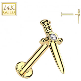 Piercing labret Or Jaune 14 carats  Epe sertie Zirconium