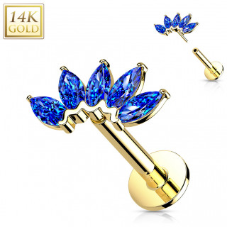 Piercing labret or jaune 14 carats  ventail de zirconiums  (hlix, lvre...) - Bleu