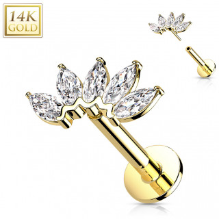 Piercing labret or jaune 14 carats  ventail de zirconiums  (hlix, lvre...) - Clair