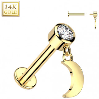 Piercing labret Or Jaune 14 carats  Lune suspendue