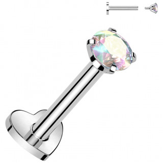 Piercing labret d'oreille Titane  coeur et Zirconium Aurore Borale (hlix, flat, lobe...)