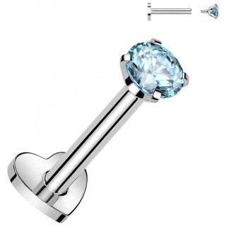 Piercing labret d'oreille Titane  coeur et Zirconium Bleu aqua (hlix, flat, lobe...)