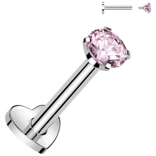 Piercing labret d'oreille Titane  coeur et Zirconium Rose (hlix, flat, lobe...)