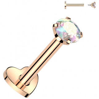 Piercing labret d'oreille Titane cuivr  coeur et Zirconium Aurore borale (hlix, flat, lobe...)